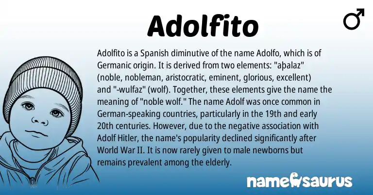 Infographic about Adolfito name meaning, Adolfito is a name from Spanish, German, Germanic origin(s).