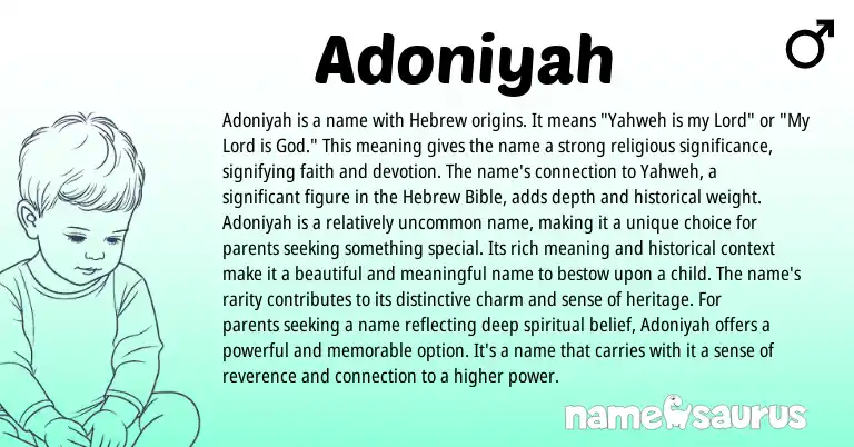 Infographic about Adoniyah name meaning, Adoniyah is a name from Hebrew origin(s).