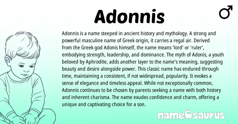 Infographic about Adonnis name meaning, Adonnis is a name from Greek origin(s).