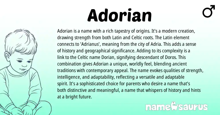 Infographic about Adorian name meaning, Adorian is a name from Latin, Celtic origin(s).