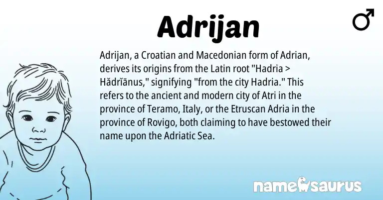 Infographic about Adrijan name meaning, Adrijan is a name from Etruscan, Croatian, Macedonian, Latin origin(s).