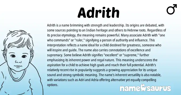 Infographic about Adrith name meaning, Adrith is a name from Indian origin(s).