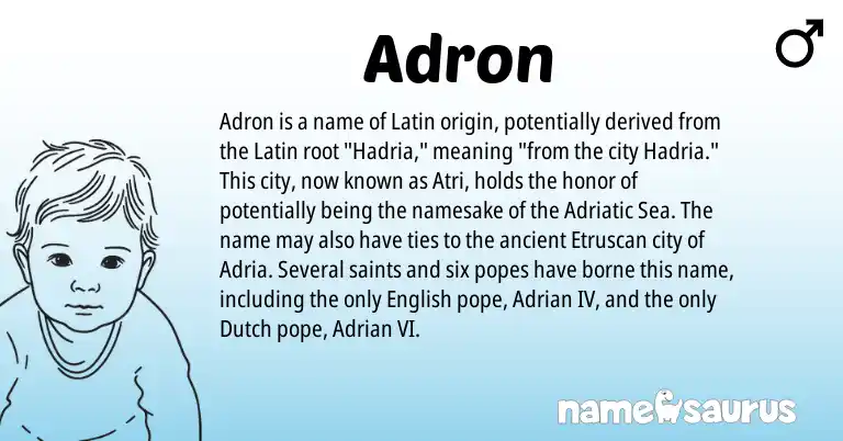 Infographic about Adron name meaning, Adron is a name from Etruscan, Dutch, English, Latin origin(s).