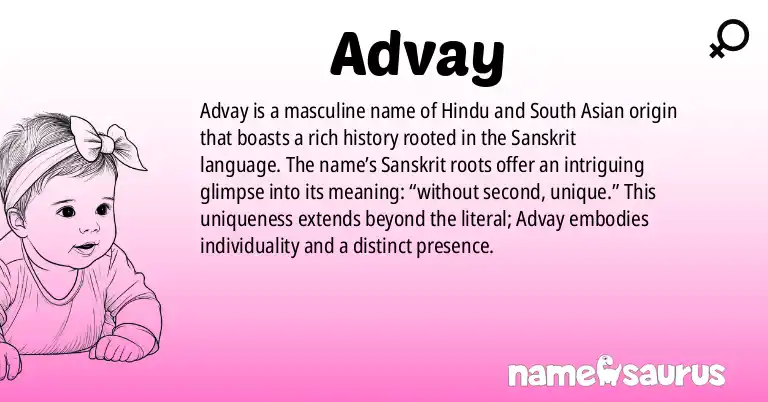 Infographic about Advay name meaning, Advay is a name from Hinduism, Sanskrit, Hindi, Indian origin(s).