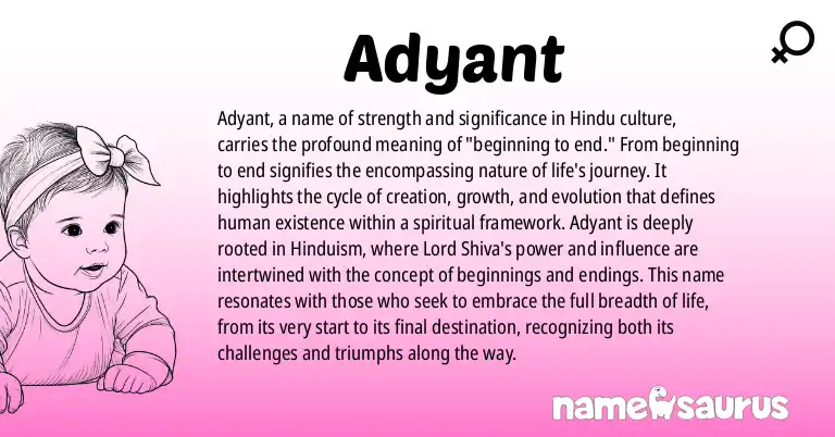 Infographic about Adyant name meaning, Adyant is a name from Hinduism origin(s).