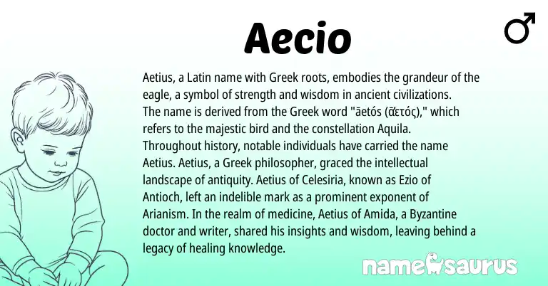 Infographic about Aecio name meaning, Aecio is a name from Latin, Greek origin(s).