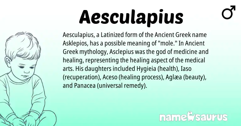 Infographic about Aesculapius name meaning, Aesculapius is a name from Ancient Greek origin(s).