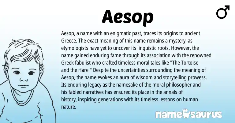 Infographic about Aesop name meaning, Aesop is a name from Greece, Greek origin(s).