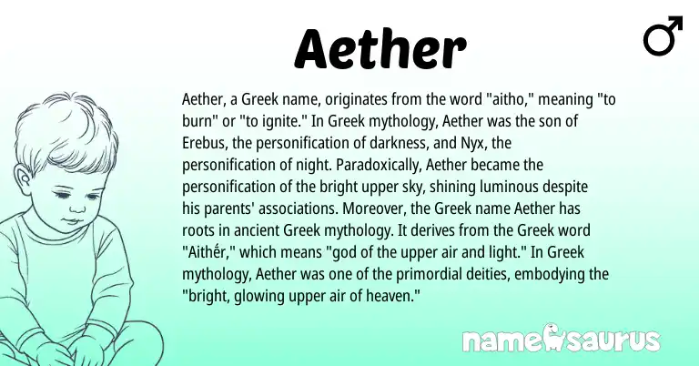 Infographic about Aether name meaning, Aether is a name from Greek origin(s).