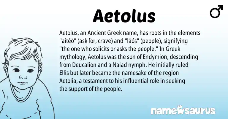 Infographic about Aetolus name meaning, Aetolus is a name from Ancient Greek, Greek origin(s).