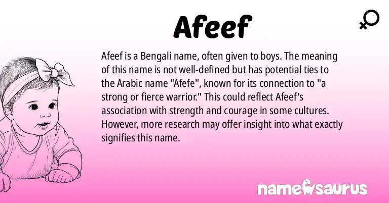 Infographic about Afeef name meaning, Afeef is a name from Bengali origin(s).
