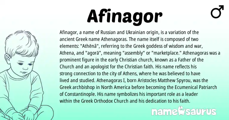Infographic about Afinagor name meaning, Afinagor is a name from Russian, Ukrainian, Greek origin(s).