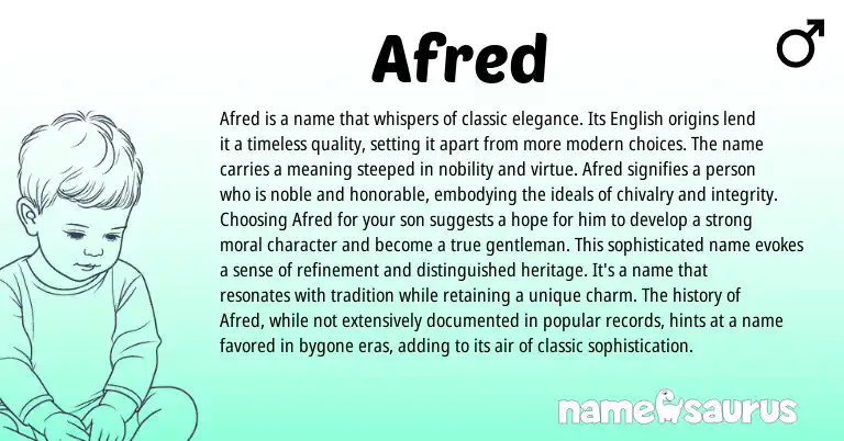 Infographic about Afred name meaning, Afred is a name from English origin(s).