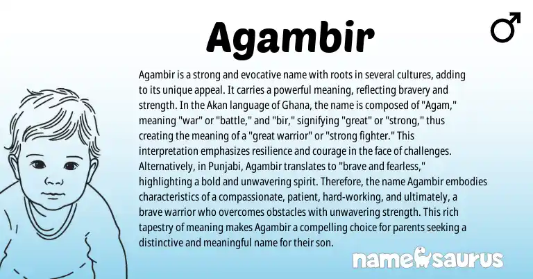 Infographic about Agambir name meaning, Agambir is a name from Indian, Akan, Ghanaian origin(s).