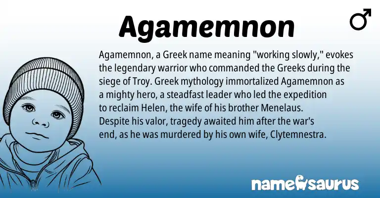 Infographic about Agamemnon name meaning, Agamemnon is a name from Greek origin(s).