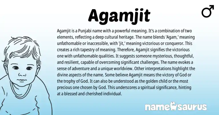 Infographic about Agamjit name meaning, Agamjit is a name from Indian, Punjabi origin(s).