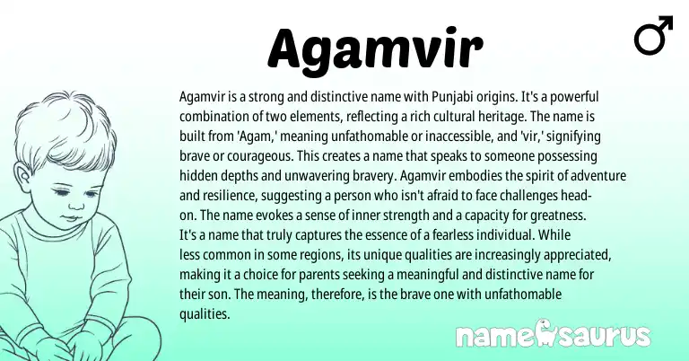 Infographic about Agamvir name meaning, Agamvir is a name from Punjabi, Indian origin(s).