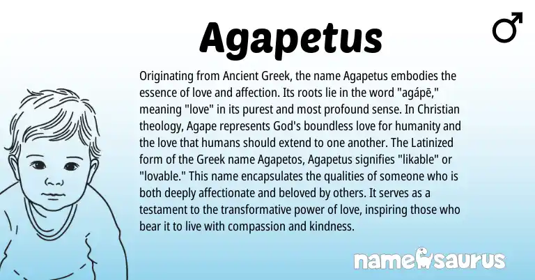 Infographic about Agapetus name meaning, Agapetus is a name from Ancient Greek, Greek origin(s).