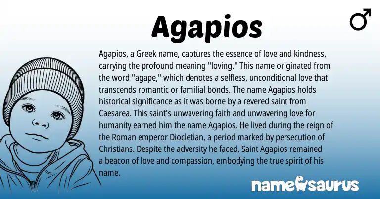 Infographic about Agapios name meaning, Agapios is a name from Roman, Greek origin(s).