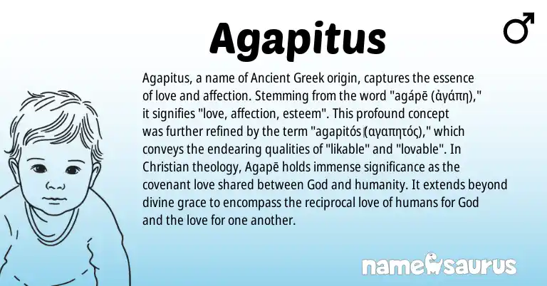 Infographic about Agapitus name meaning, Agapitus is a name from Ancient Greek origin(s).