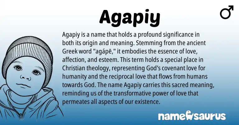 Infographic about Agapiy name meaning, Agapiy is a name from Greek origin(s).