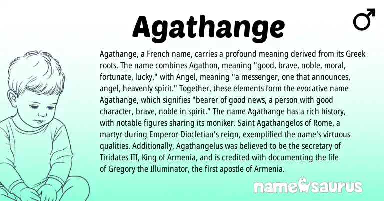 Infographic about Agathange name meaning, Agathange is a name from French, Greek origin(s).