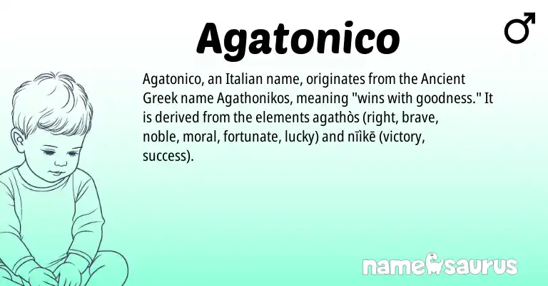 Infographic about Agatonico name meaning, Agatonico is a name from Ancient Greek, Italian origin(s).