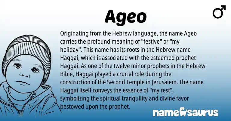 Infographic about Ageo name meaning, Ageo is a name from Hebrew origin(s).