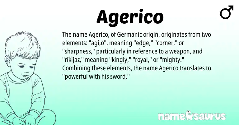 Infographic about Agerico name meaning, Agerico is a name from Germanic origin(s).