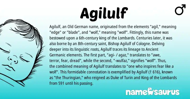 Infographic about Agilulf name meaning, Agilulf is a name from Old German, Ancient Germanic origin(s).