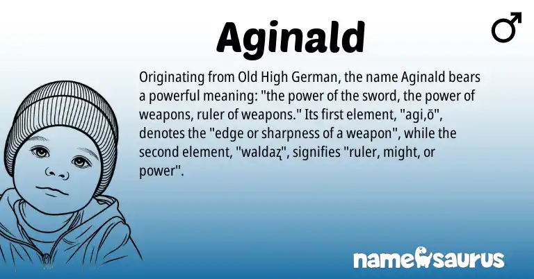 Infographic about Aginald name meaning, Aginald is a name from Old High German origin(s).