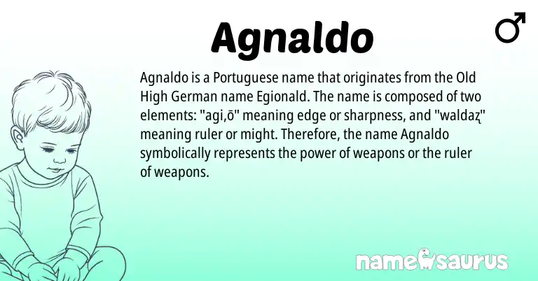 Infographic about Agnaldo name meaning, Agnaldo is a name from Old High German, Portuguese origin(s).