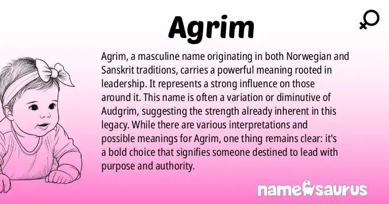 Infographic about Agrim name meaning, Agrim is a name from Norwegian, Sanskrit origin(s).