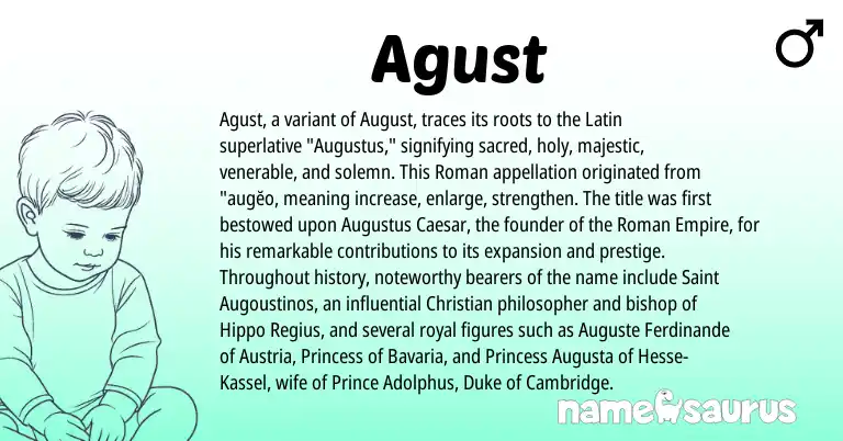 Infographic about Agust name meaning, Agust is a name from Roman, Austria, Latin origin(s).