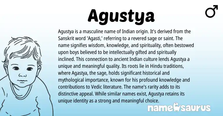 Infographic about Agustya name meaning, Agustya is a name from Indian, Sanskrit origin(s).