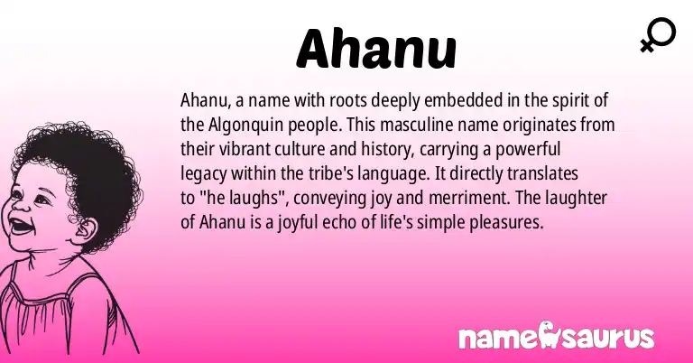 Infographic about Ahanu name meaning, Ahanu is a name from Algonquin, Native American - Algonquin origin(s).