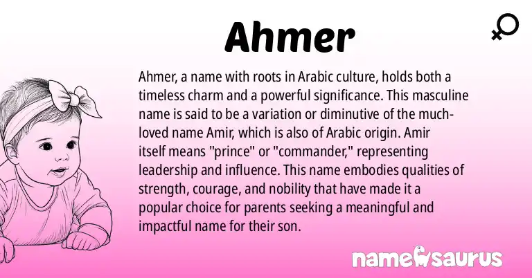 Infographic about Ahmer name meaning, Ahmer is a name from Arabic origin(s).