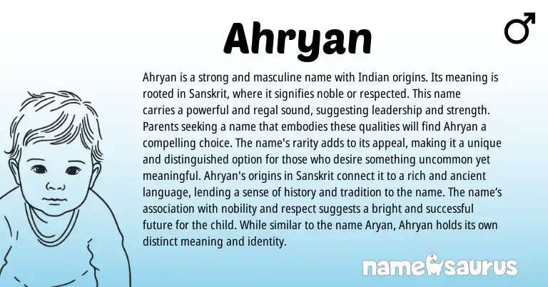 Infographic about Ahryan name meaning, Ahryan is a name from Indian, Sanskrit origin(s).