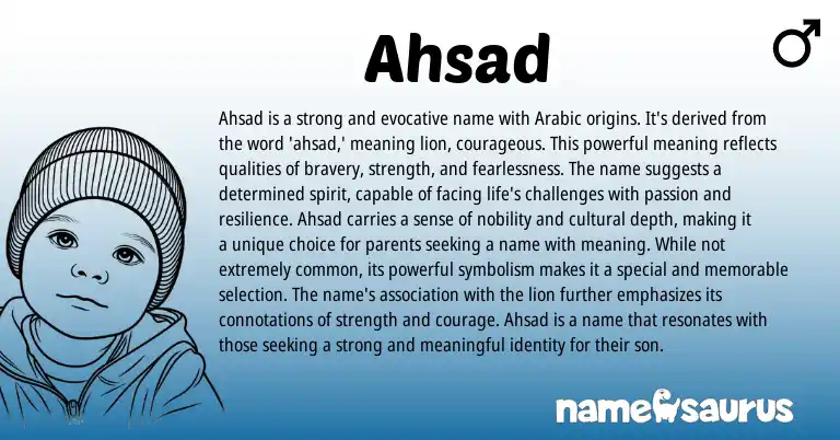 Infographic about Ahsad name meaning, Ahsad is a name from Arabic origin(s).