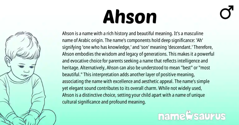 Infographic about Ahson name meaning, Ahson is a name from Arabic origin(s).
