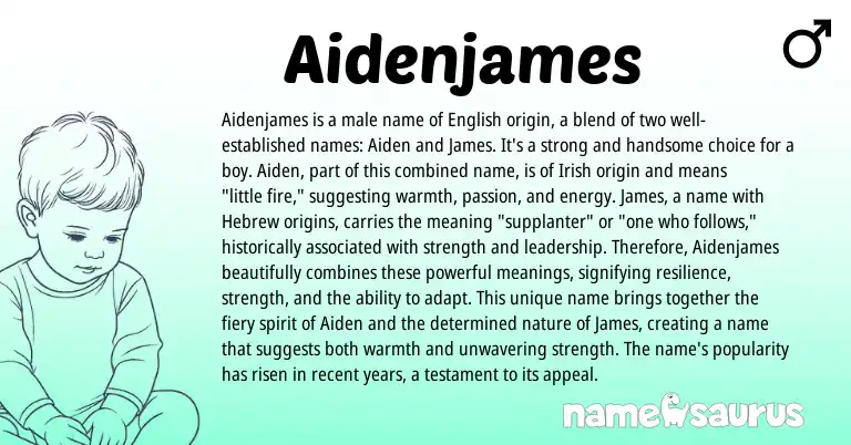 Infographic about Aidenjames name meaning, Aidenjames is a name from Hebrew, Irish origin(s).