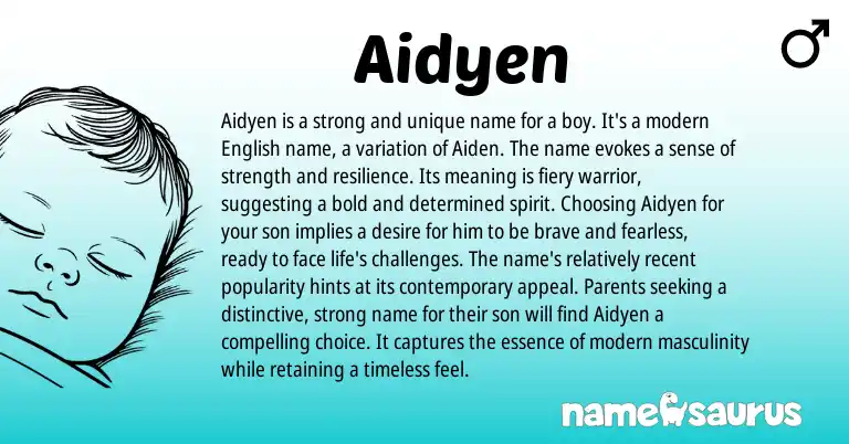 Infographic about Aidyen name meaning, Aidyen is a name from English origin(s).