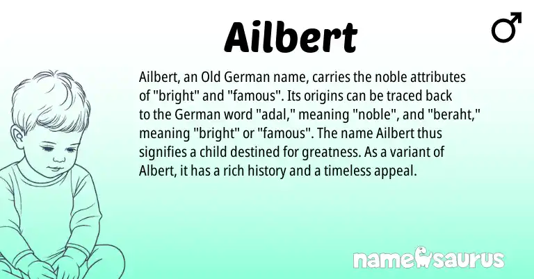 Infographic about Ailbert name meaning, Ailbert is a name from Old German, German origin(s).
