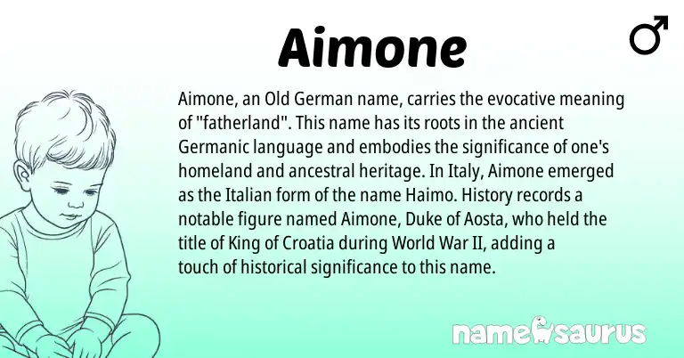 Infographic about Aimone name meaning, Aimone is a name from Old German, Germanic, Italian origin(s).