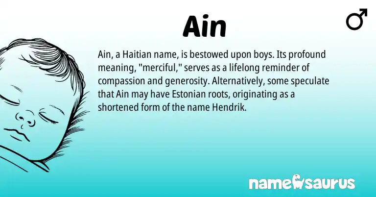 Infographic about Ain name meaning, Ain is a name from Haitian, Estonian origin(s).