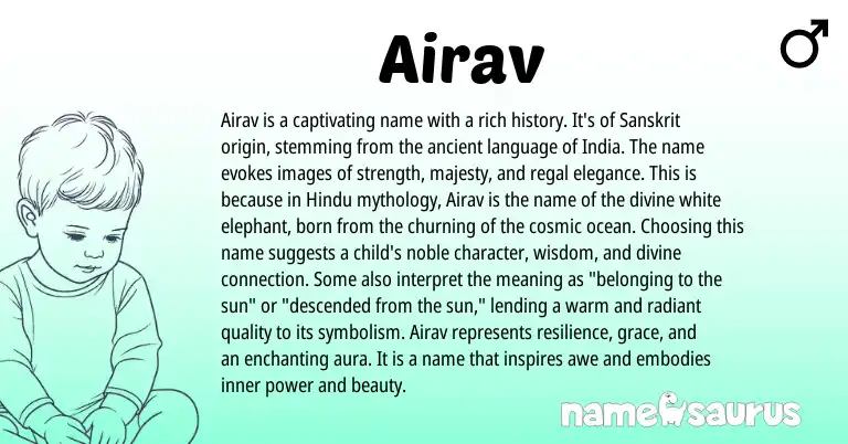 Infographic about Airav name meaning, Airav is a name from Hindu, Indian, Sanskrit origin(s).