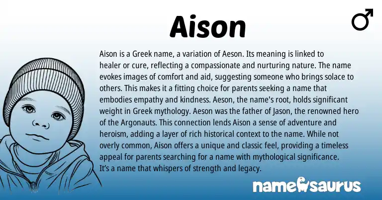 Infographic about Aison name meaning, Aison is a name from Greek origin(s).