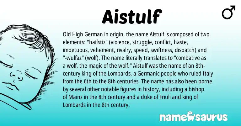Infographic about Aistulf name meaning, Aistulf is a name from Old High German, Germanic origin(s).