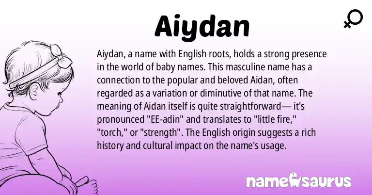 Infographic about Aiydan name meaning, Aiydan is a name from English origin(s).