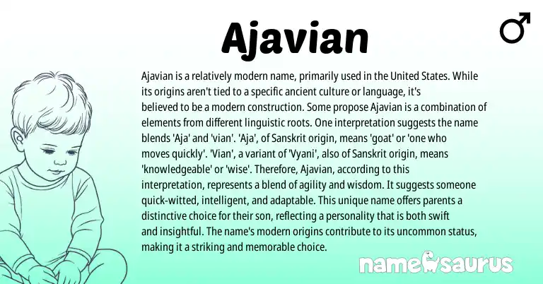 Infographic about Ajavian name meaning, Ajavian is a name from Sanskrit origin(s).